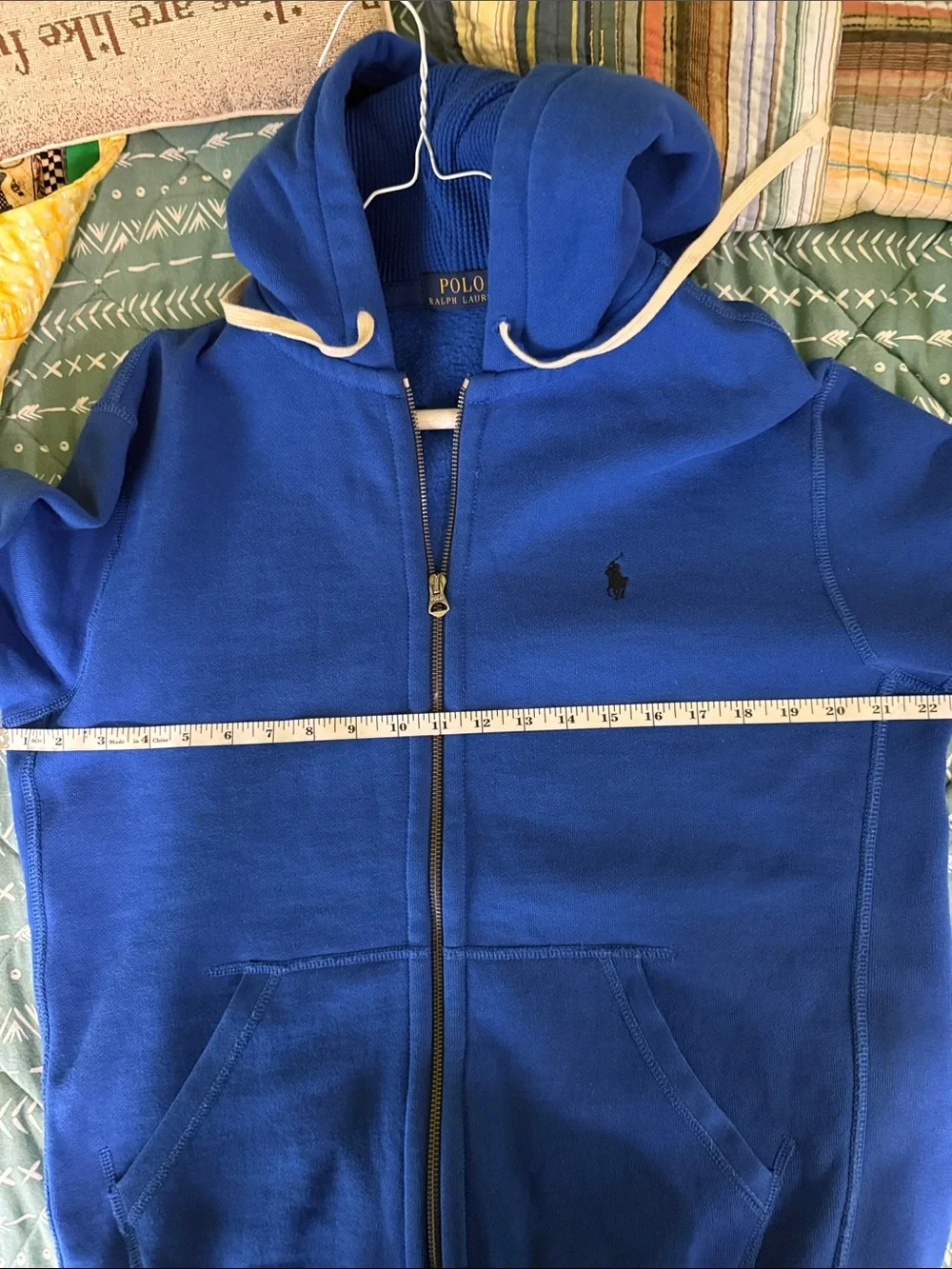 Ralph Lauren Polo Royal Blue Full Zip Hoodie with Contrast Drawstrings. Unisex